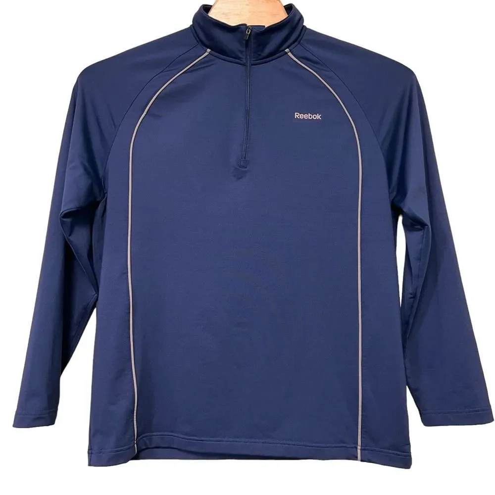 Reebok Track Style Warm Up Jacket Large 1/4 Zip Front Pullover Logo Golf Running